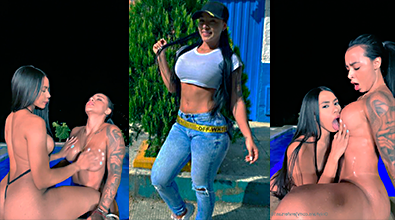 Jennifer se deja Lamer las tetas de una lesbiana dentro de la piscina